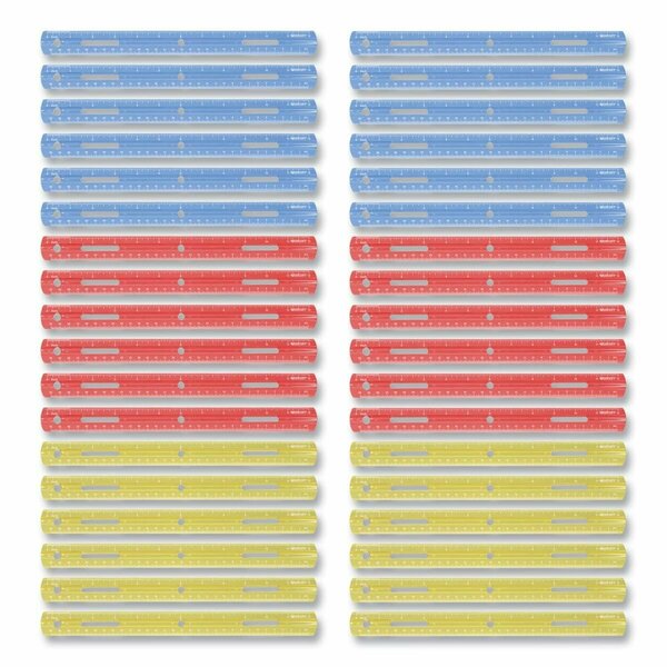 Officespace 12 in. Standard & Metric Plastic Ruler, Assorted Color, 36PK OF3761145